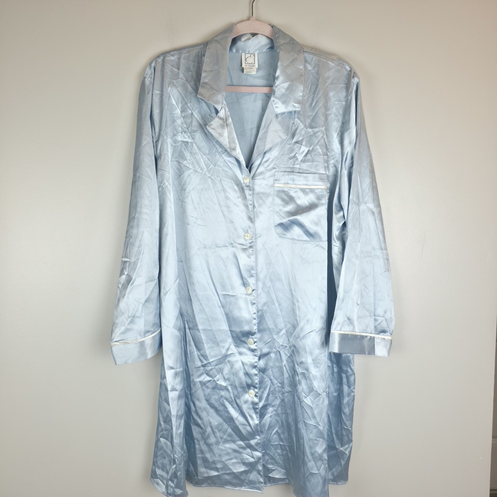 Vtg Baby Blue Eve Stillman Satin Nightgown Button Upñ Large.A40